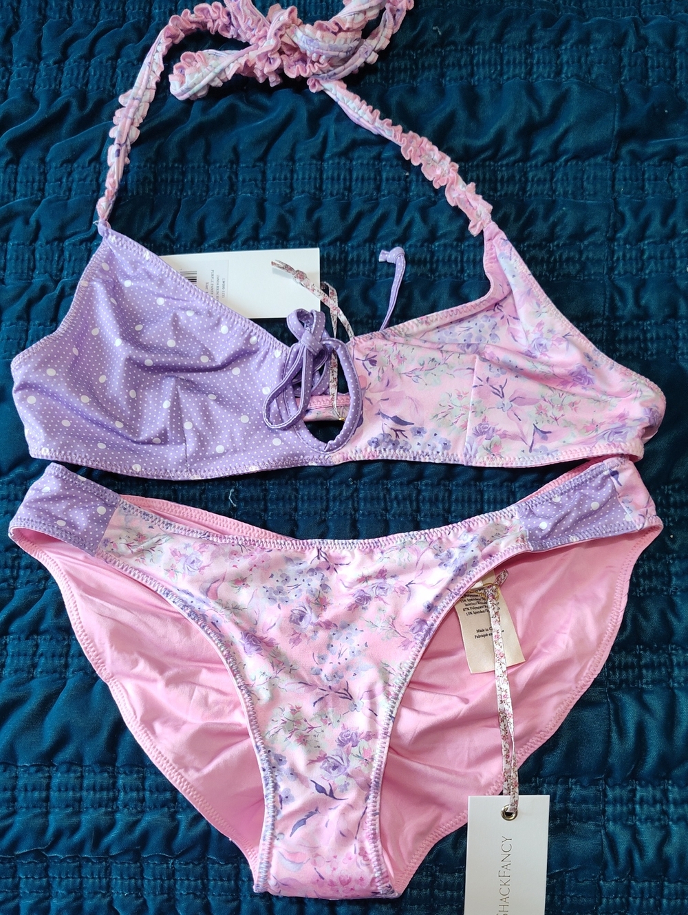 LoveShackFancy Zanda Bikini Set In Purple Pansy